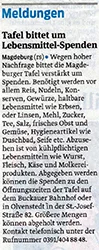 Tafel bittet um Lebensmittel-Spenden
