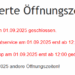 Geänderte Öffnungszeiten ab 01.09.25!