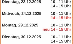 Öffnungszeiten zum Jahreswechsel