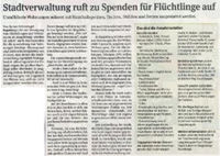 Stadtverwaltung ruft zu Spenden für Flüchtlinge auf